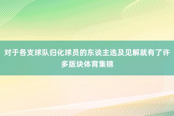 对于各支球队归化球员的东谈主选及见解就有了许多版块体育集锦