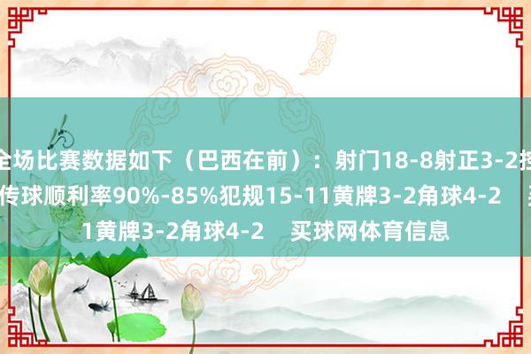 全场比赛数据如下（巴西在前）：射门18-8射正3-2控球率6